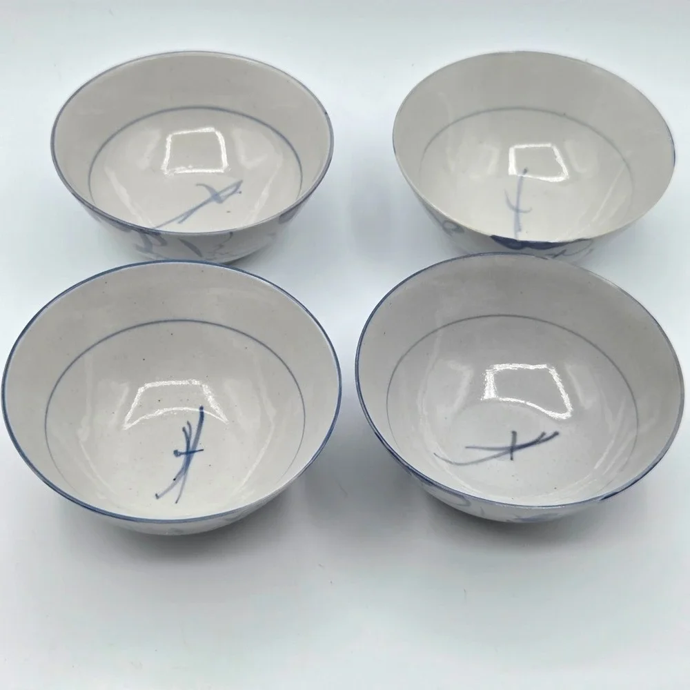Porcelain Rice Soup Bowls  Asian/Oriental Blue & White  VINTAGE
